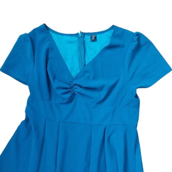 S269 Blue Short Sleeve Fit and Flare / A-Line Dress Size 0XL NEW NWOT - Picture 2 of 2
